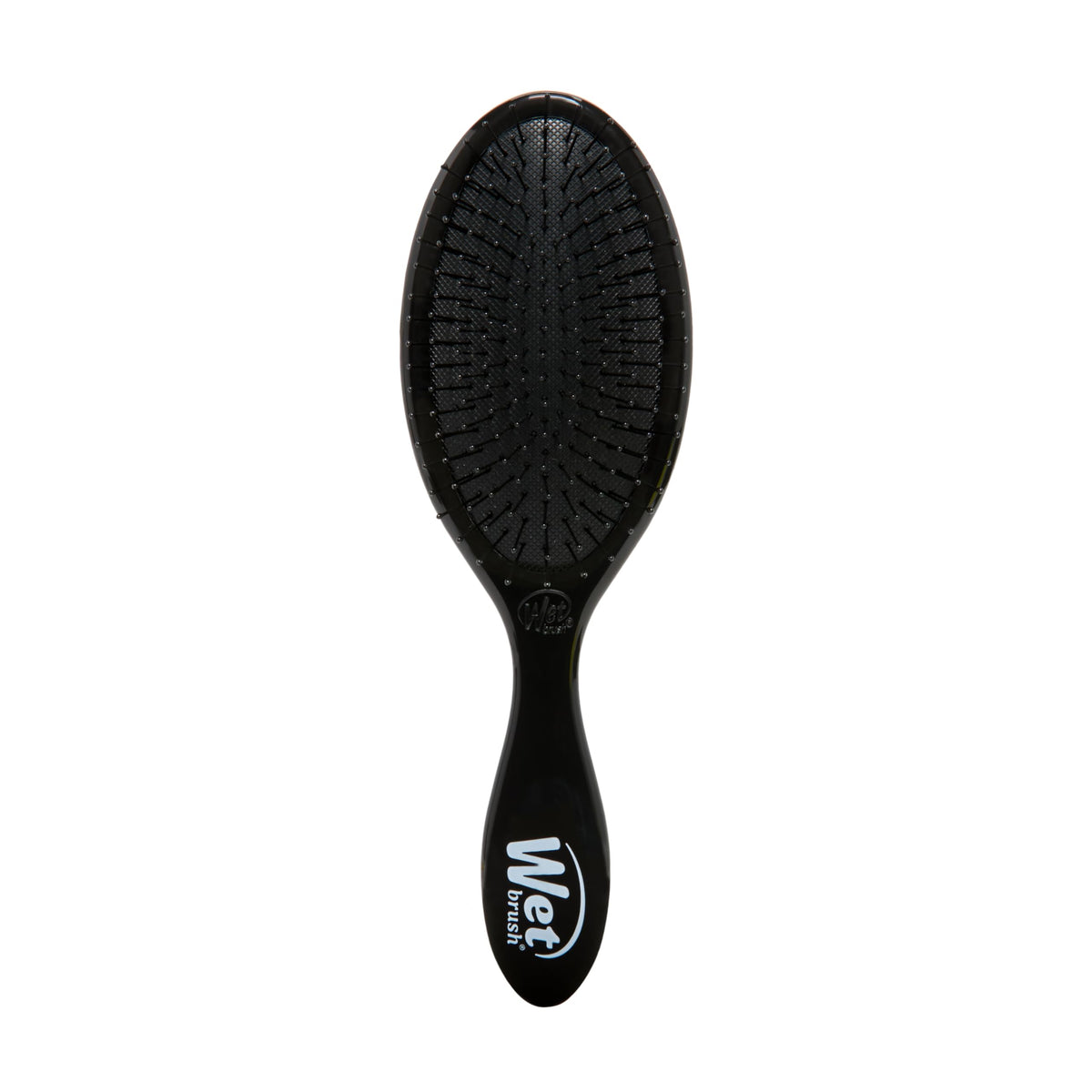 Wet Brush Original Detangler negro, pelo húmedo, desenredo suave sin tirones.