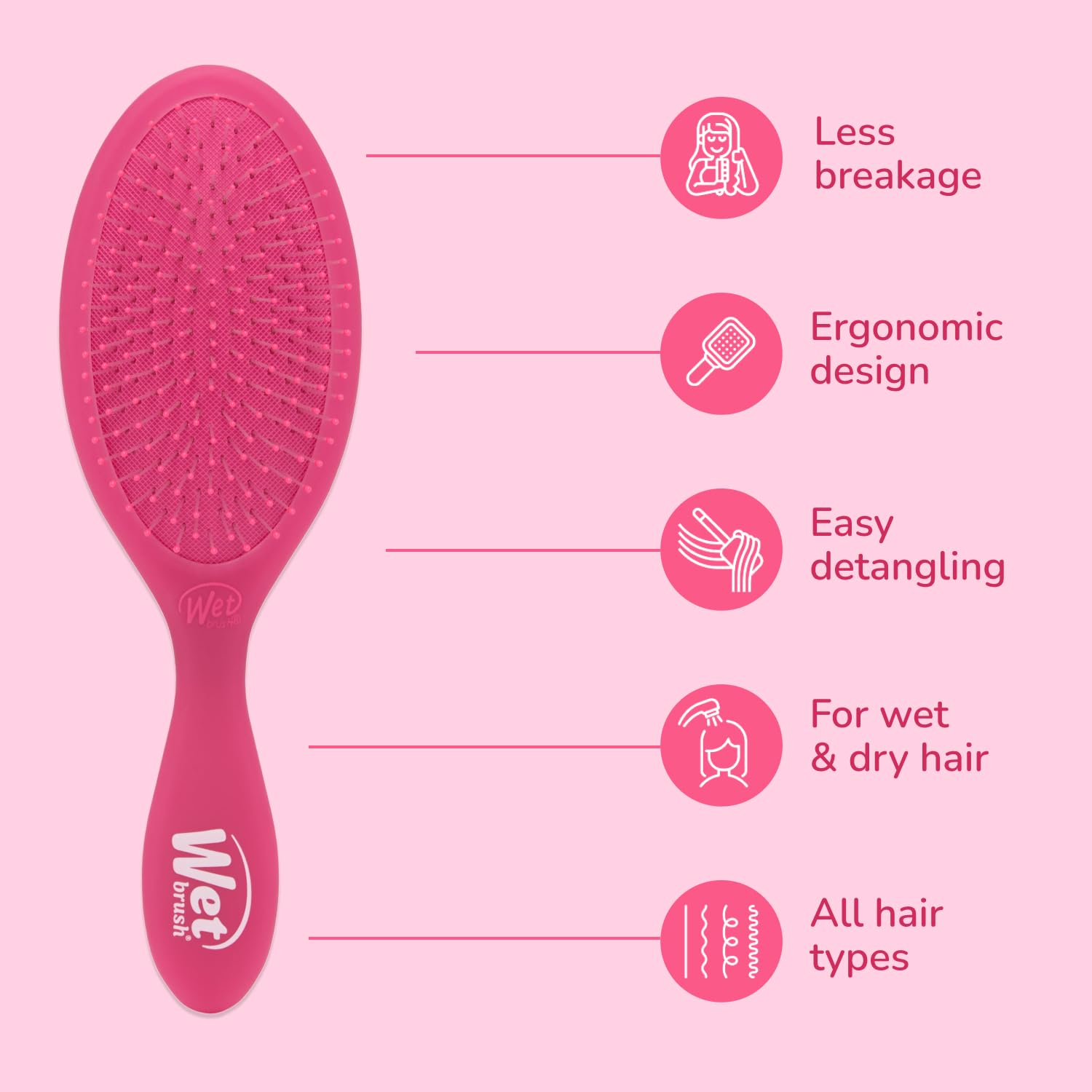 Wet Brush Original Detangler, ideal para uso diario con cabello liso, rizado u ondulado.