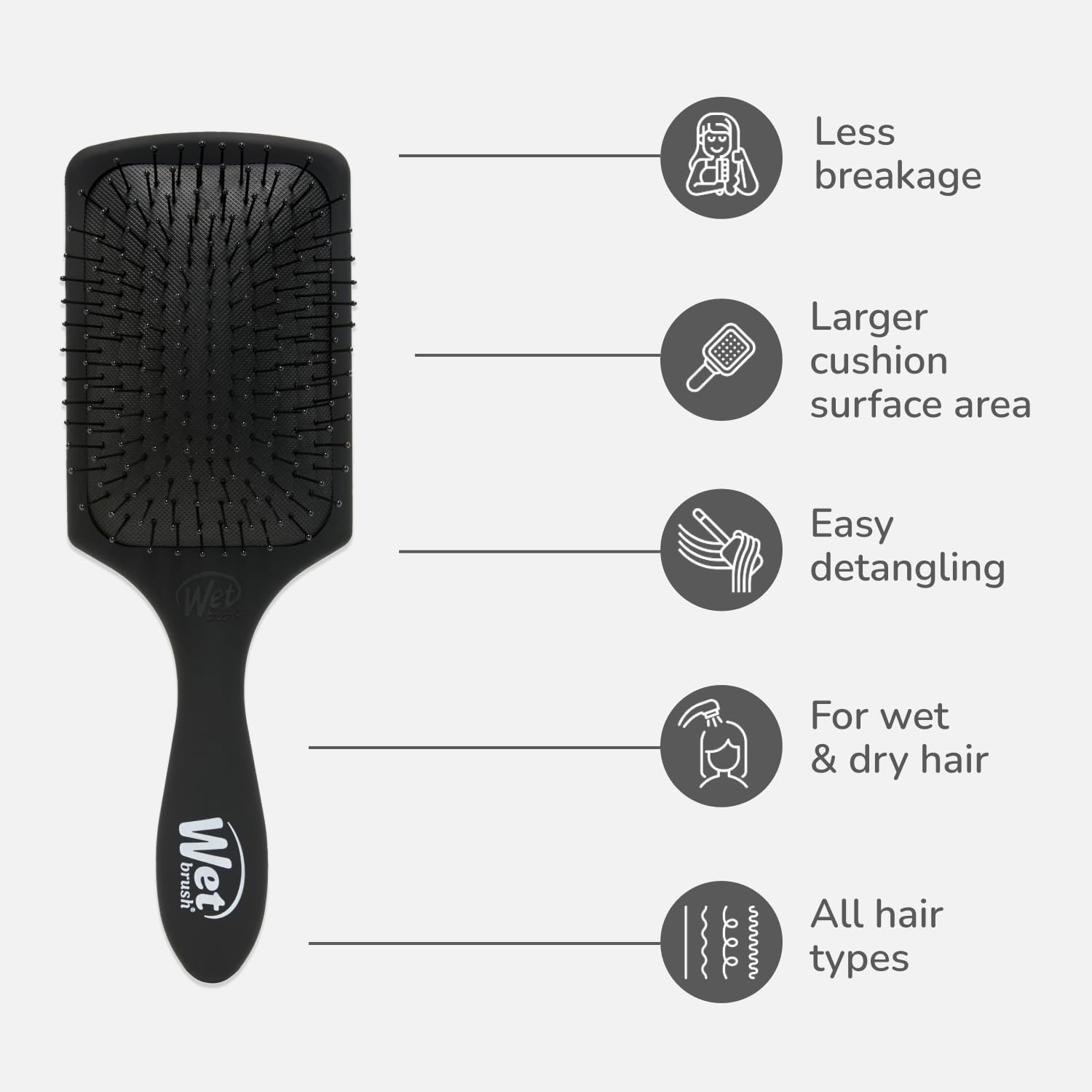 Wet Brush Paddle Detangler AquaVent drena rápido tras el lavado.
