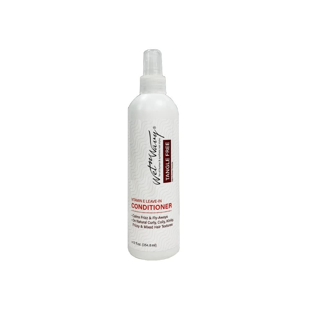 Wet n Wavy Vitamina E sin enjuague en botella, cabello suave y manejable.