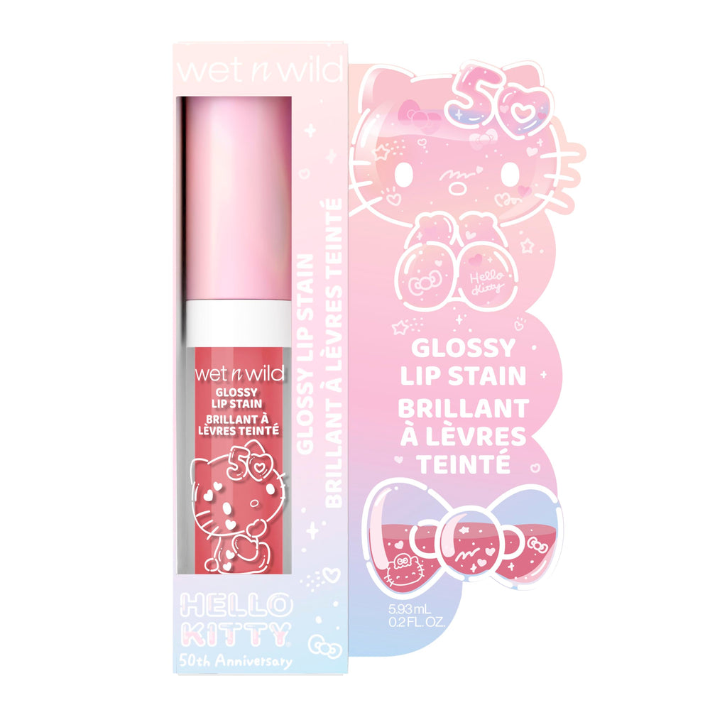 wet n wild Hello Kitty Glossy Lip Stain uso diario, color duradero.