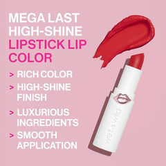wet n wild Mega Last Brillo Alto Labial Rubíes Lluviosos, muestra de color duradera.