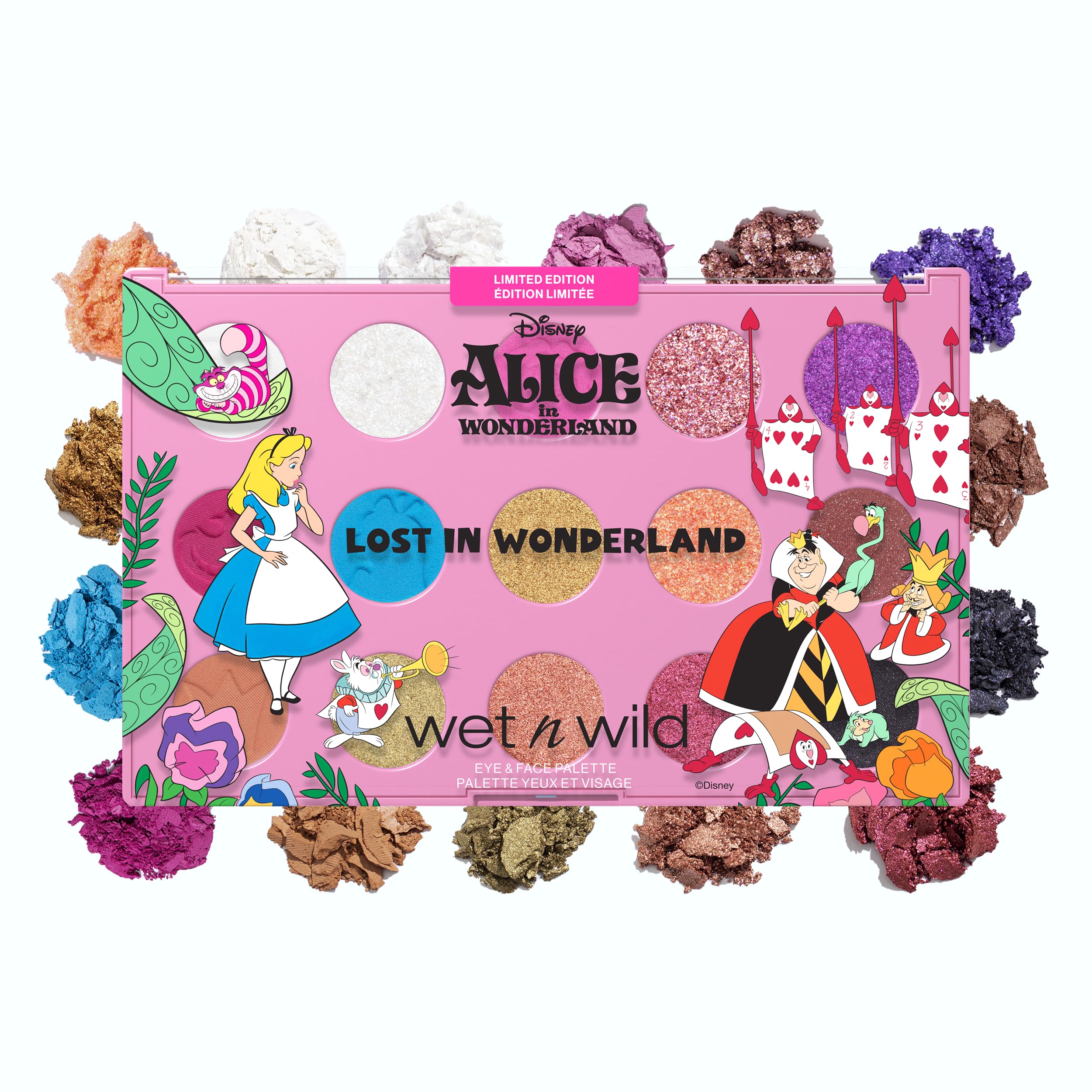 Paleta Lost In Wonderland de Wet N Wild para ojos y rostro, colores vibrantes para looks versátiles.