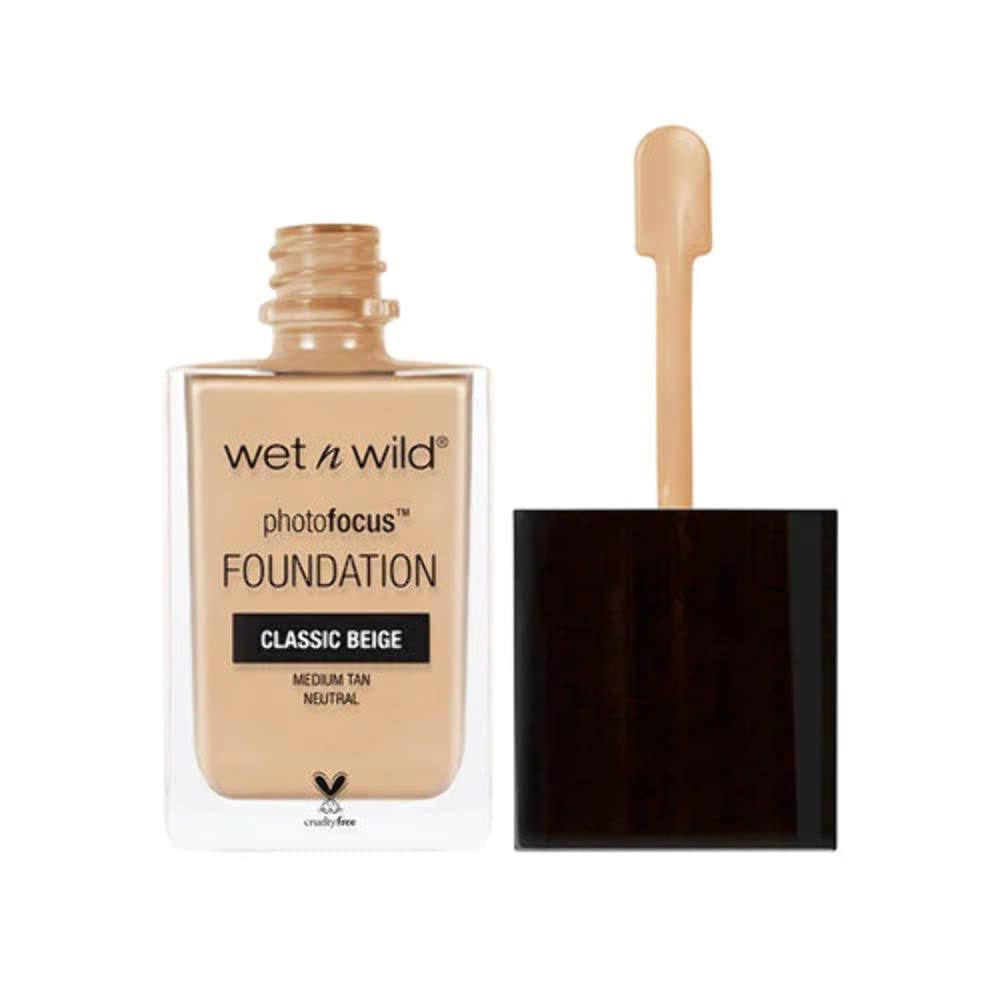 wet n wild Photo Focus base mate en botella, acabado duradero para uso diario.