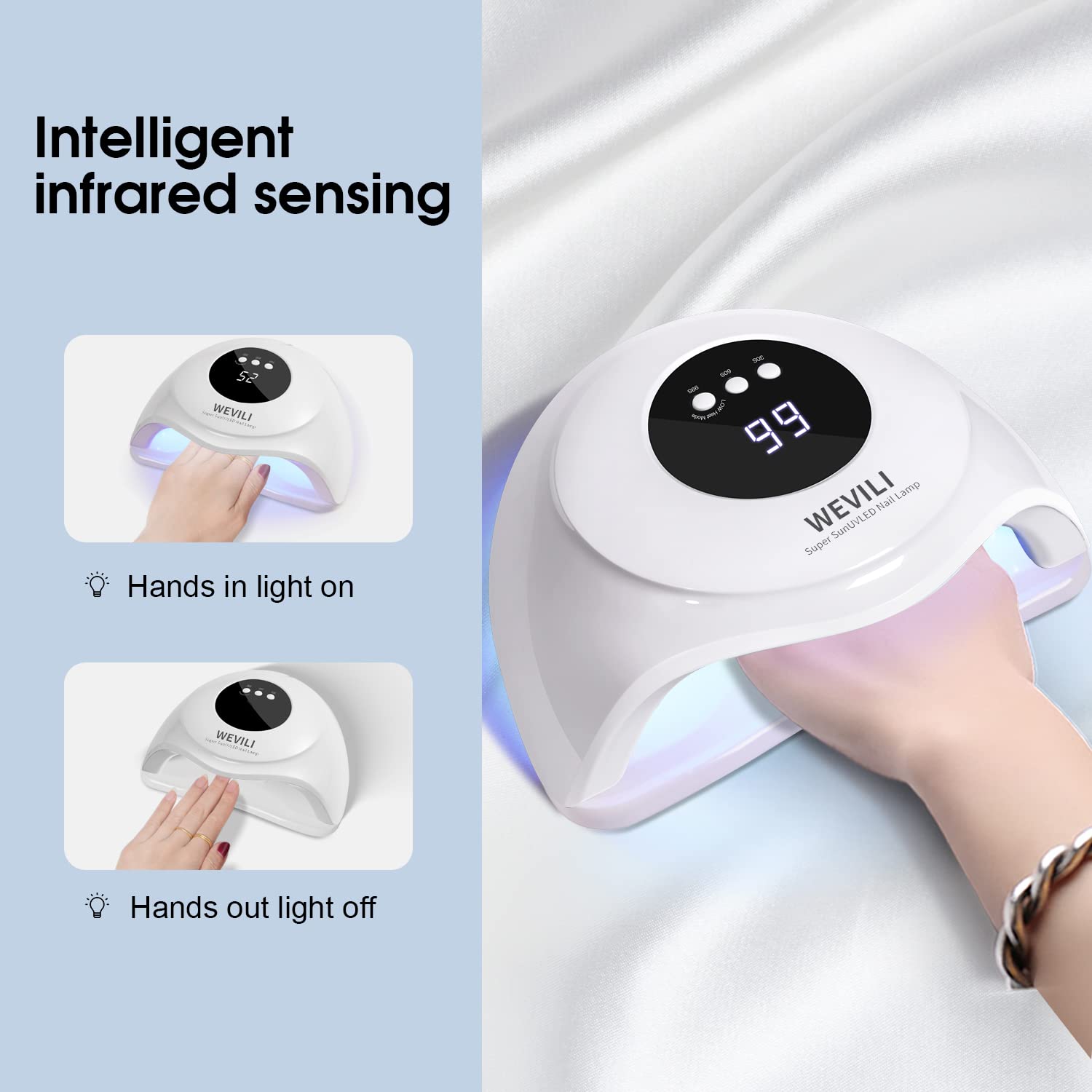 WEVILI lámpara UV para uñas 72W, sensor infrarrojo activo