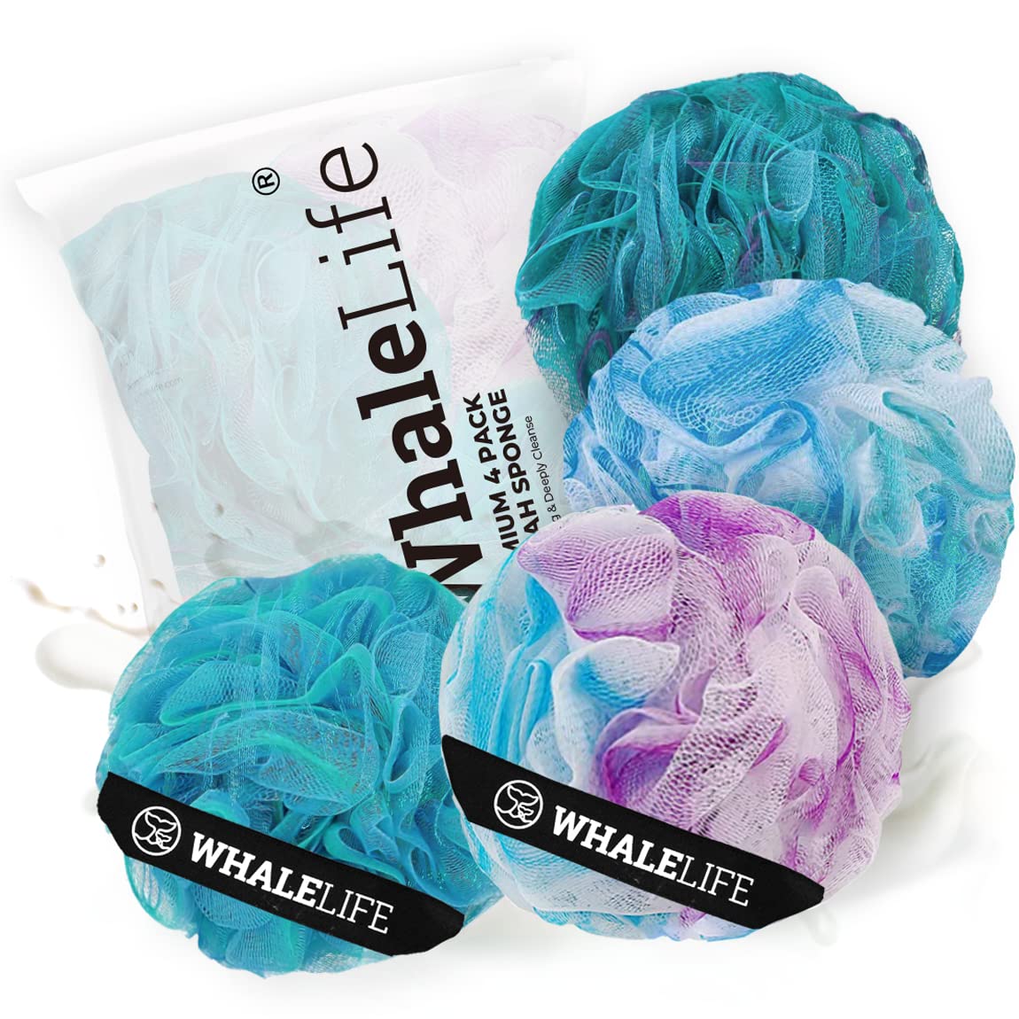 WhaleLife esponja-lufa para baño, azul, 4-pack, exfolia suavemente.