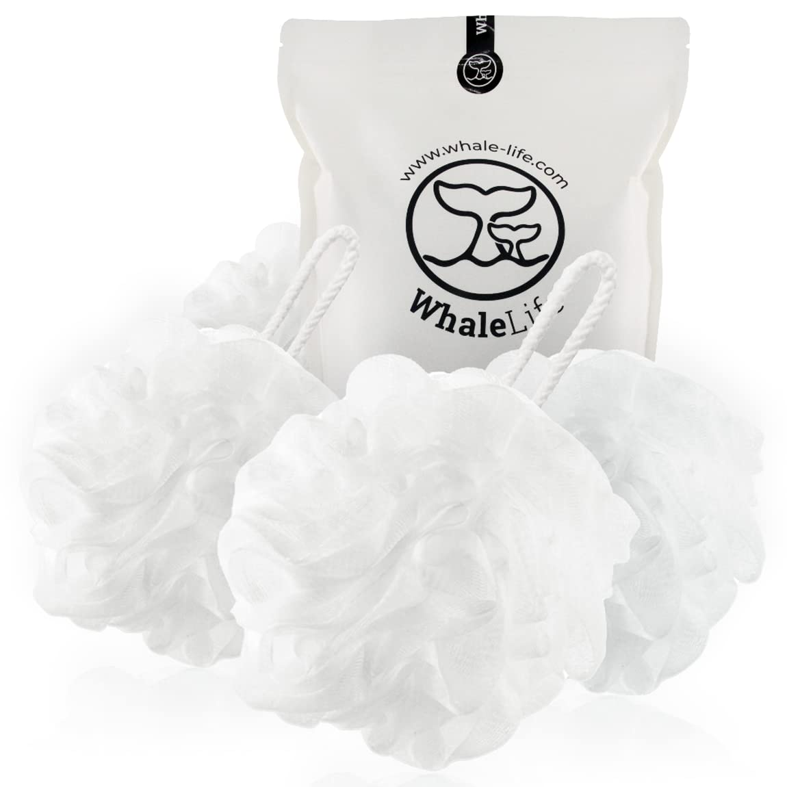 WhaleLife esponja lufa para cuerpo, pack de 4, ideal para ducha diaria.