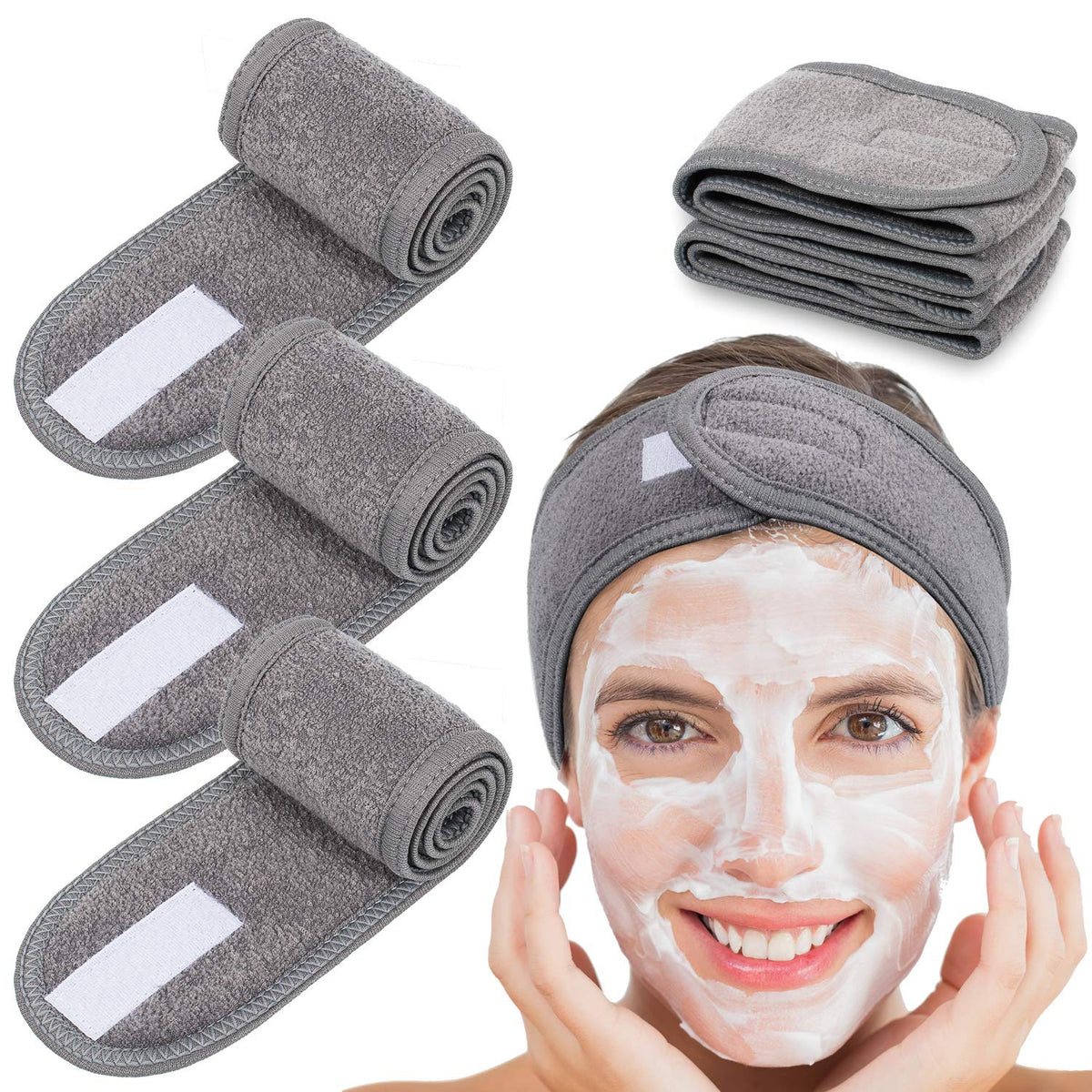 Whaline banda para la cabeza gris, spa, toalla suave que mantiene el cabello apartado del rostro