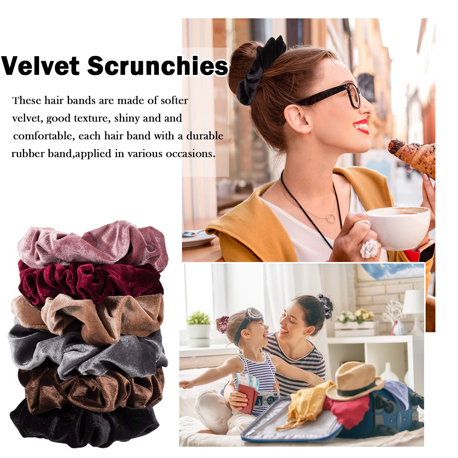 Scrunchie Whaline de terciopelo negro para recogidos elegantes y uso diario