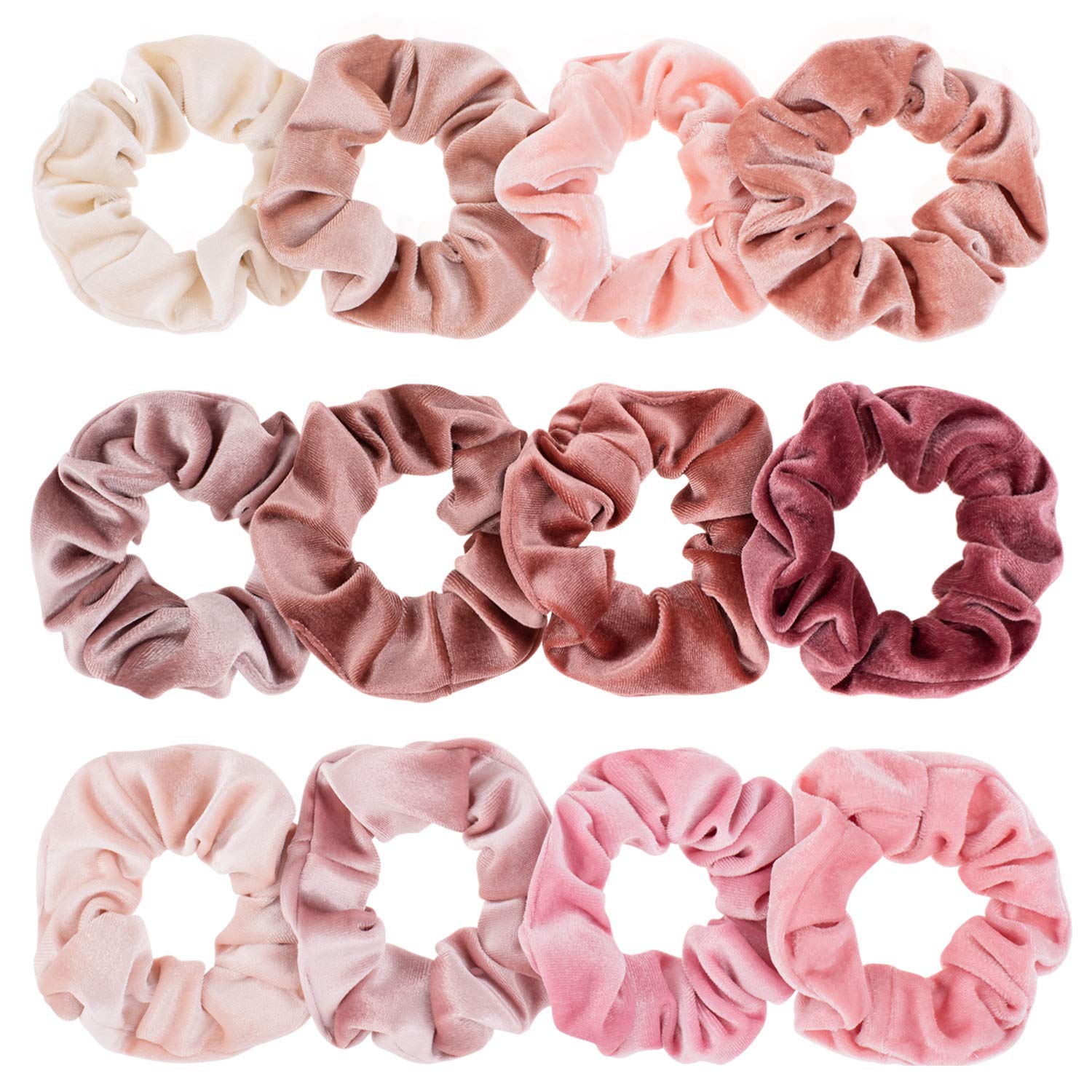 Whaline coleteros de terciopelo rosa, 12 piezas para uso diario y estilo suave.