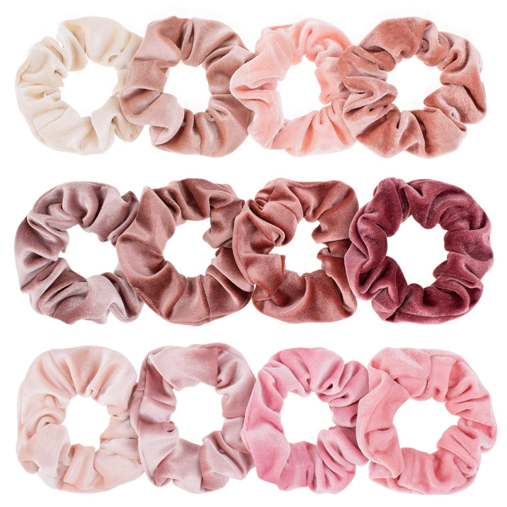 Whaline coleteros de terciopelo rosa, 12 piezas para uso diario y estilo suave.
