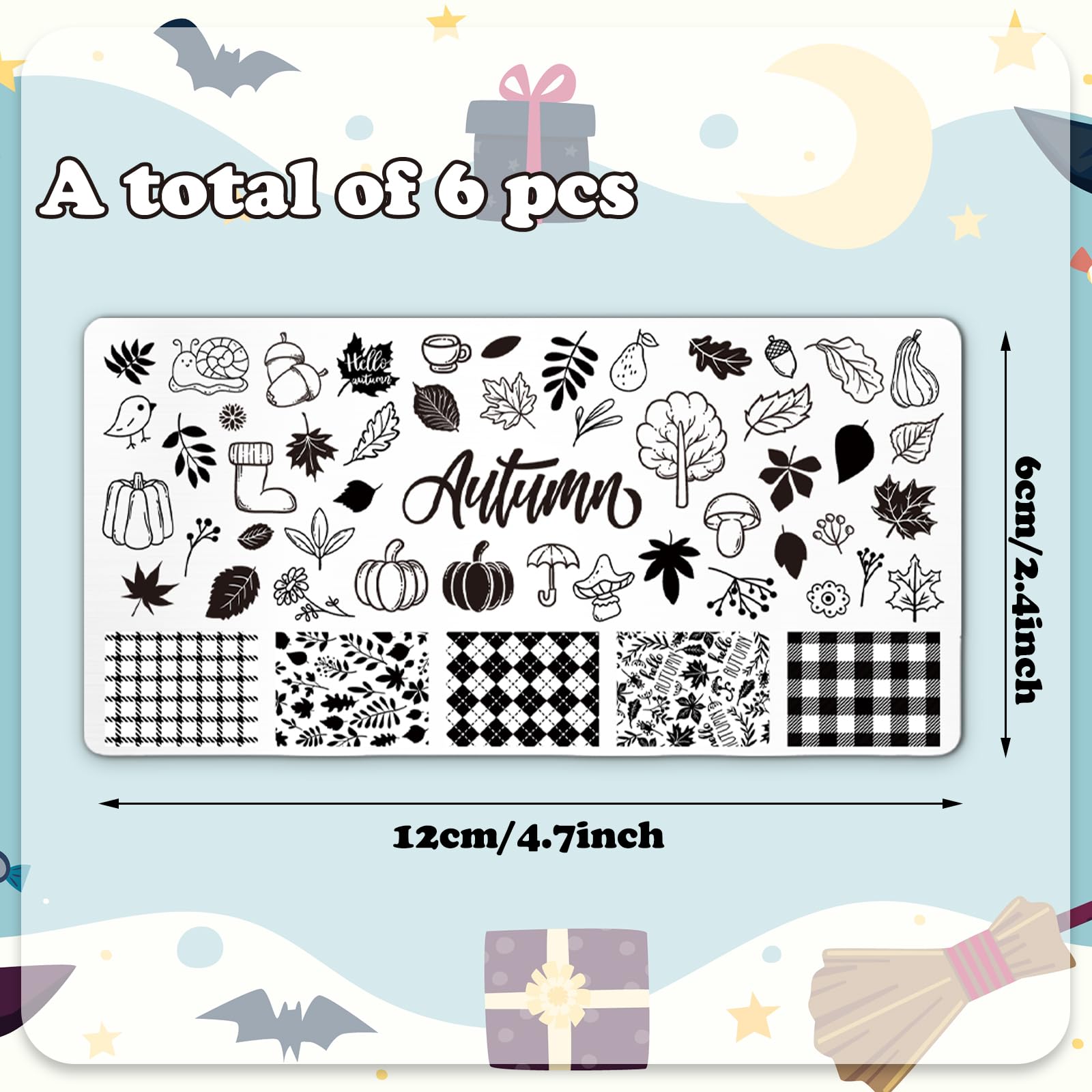 Whaline placas de uñas para noche de brujas: calabazas y motivos temáticos.
