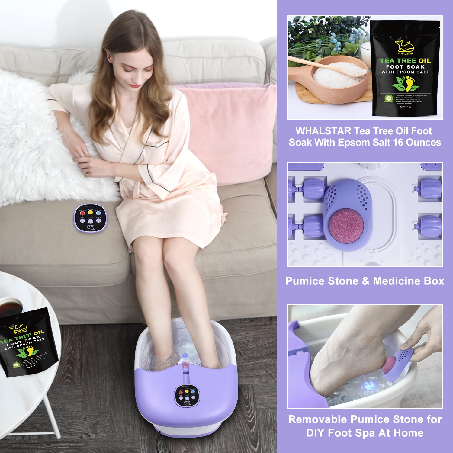 WHALSTAR collapsible foot spa folded, saving space in storage
