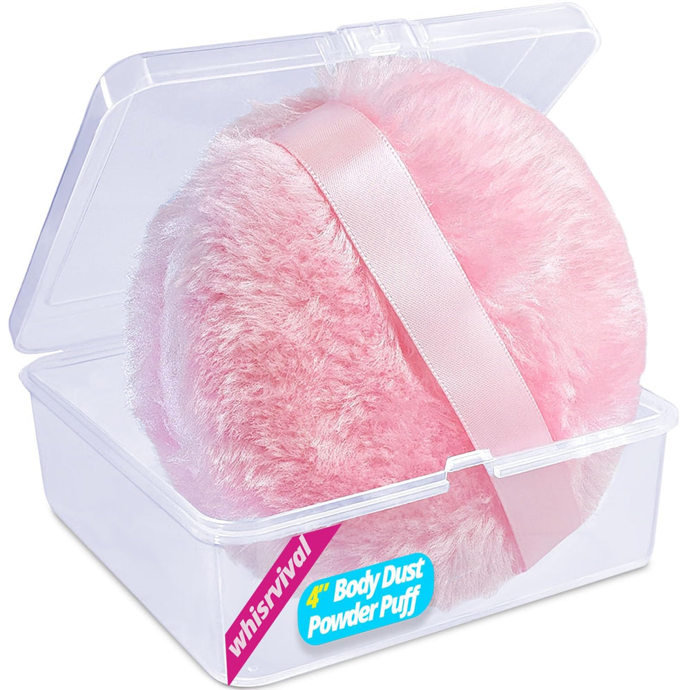 Puf Whisrvival de 4 pulgadas para polvo corporal con estuche rosa.