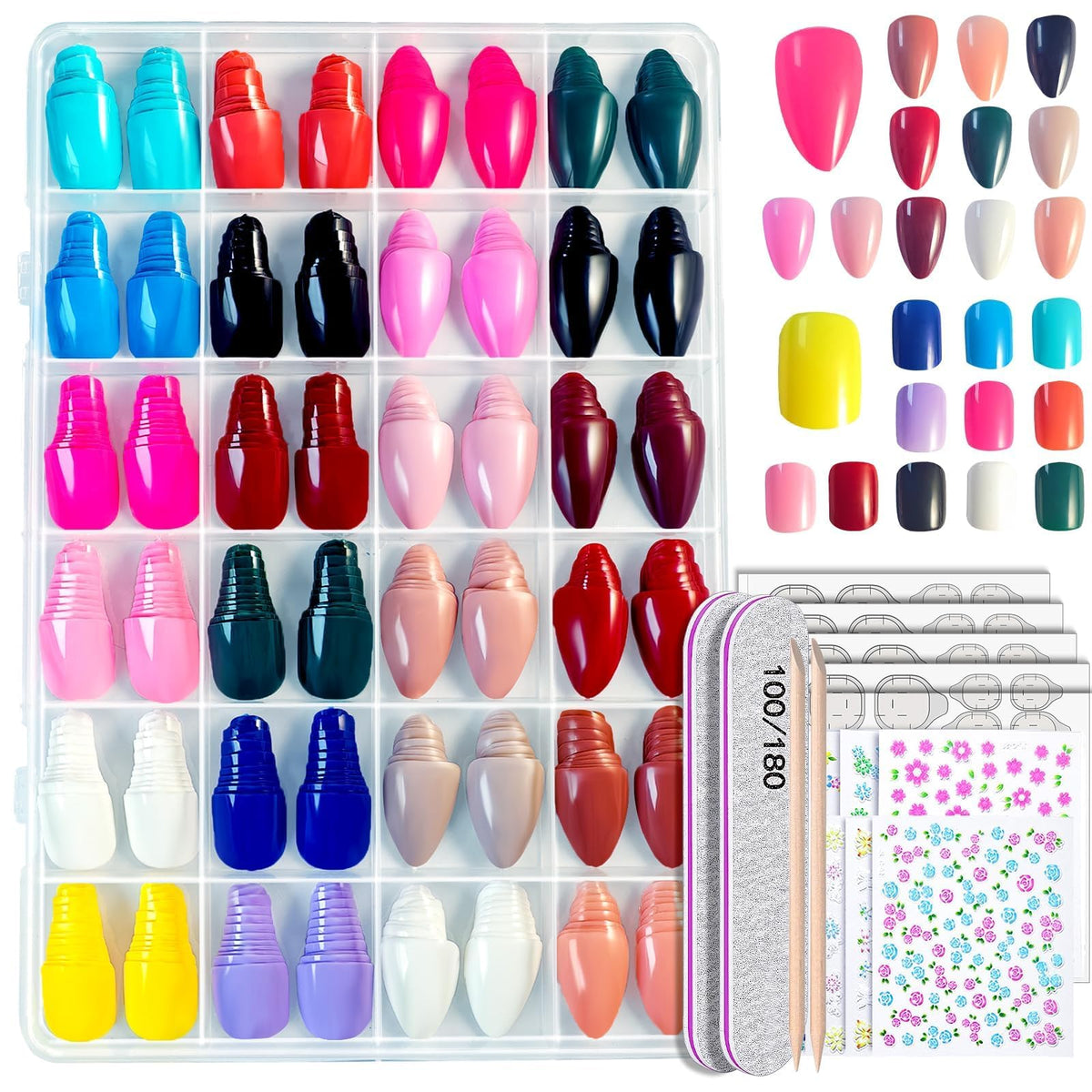 Whisrvival uñas postizas 576 piezas, conjunto completo para múltiples estilos