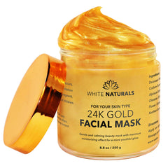 White Naturals 24K oro mascarilla: aplicación suave para ritual de spa en casa.