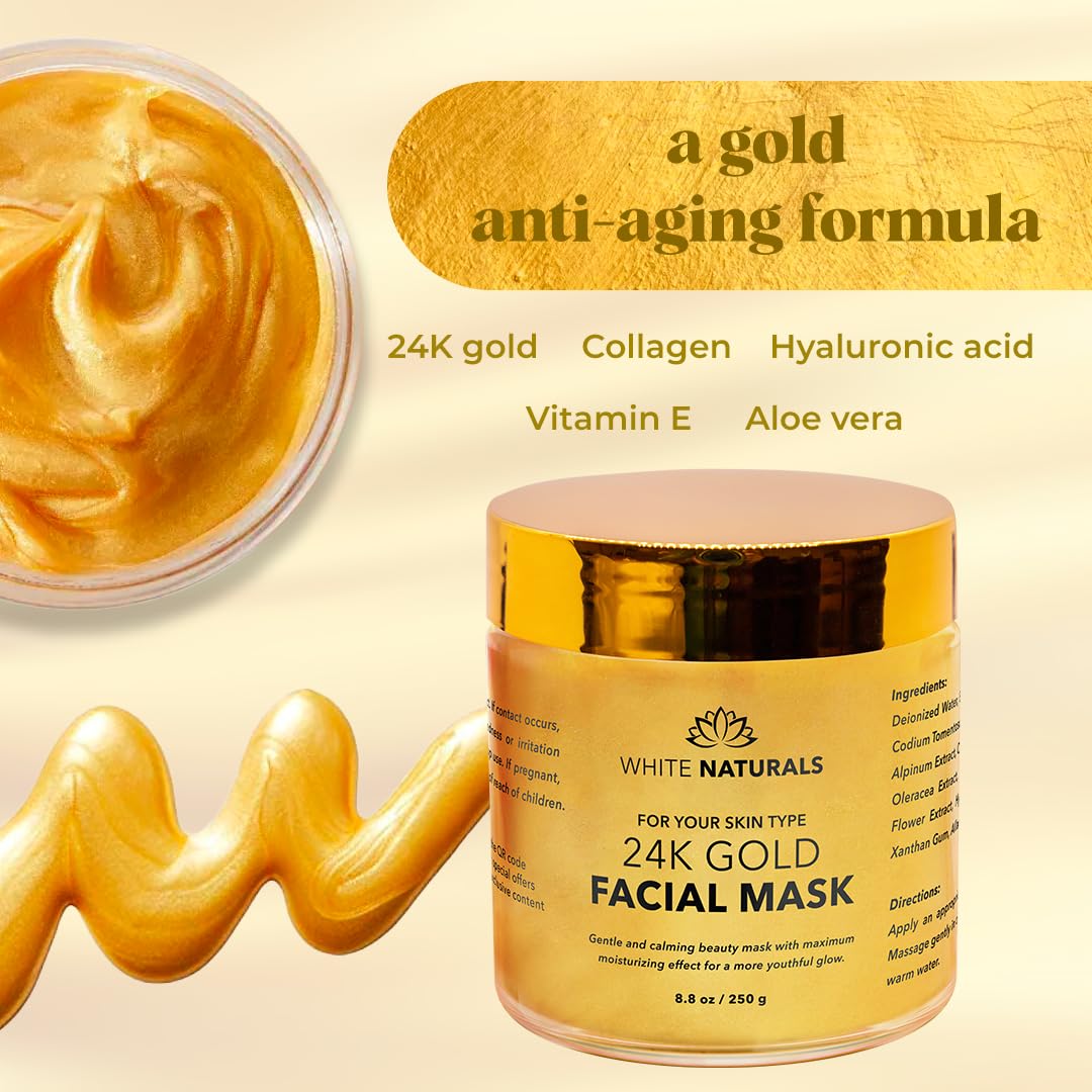 White Naturals 24K oro mascarilla: textura cremosa para hidratación y piel más suave.