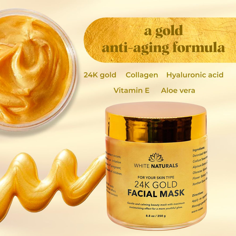 White Naturals 24K oro mascarilla: textura cremosa para hidratación y piel más suave.