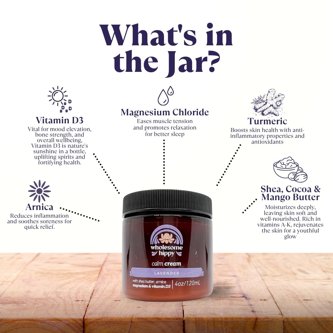 Wholesome Hippy Calm Body Cream magnesium and arnica for post-activity comfort.