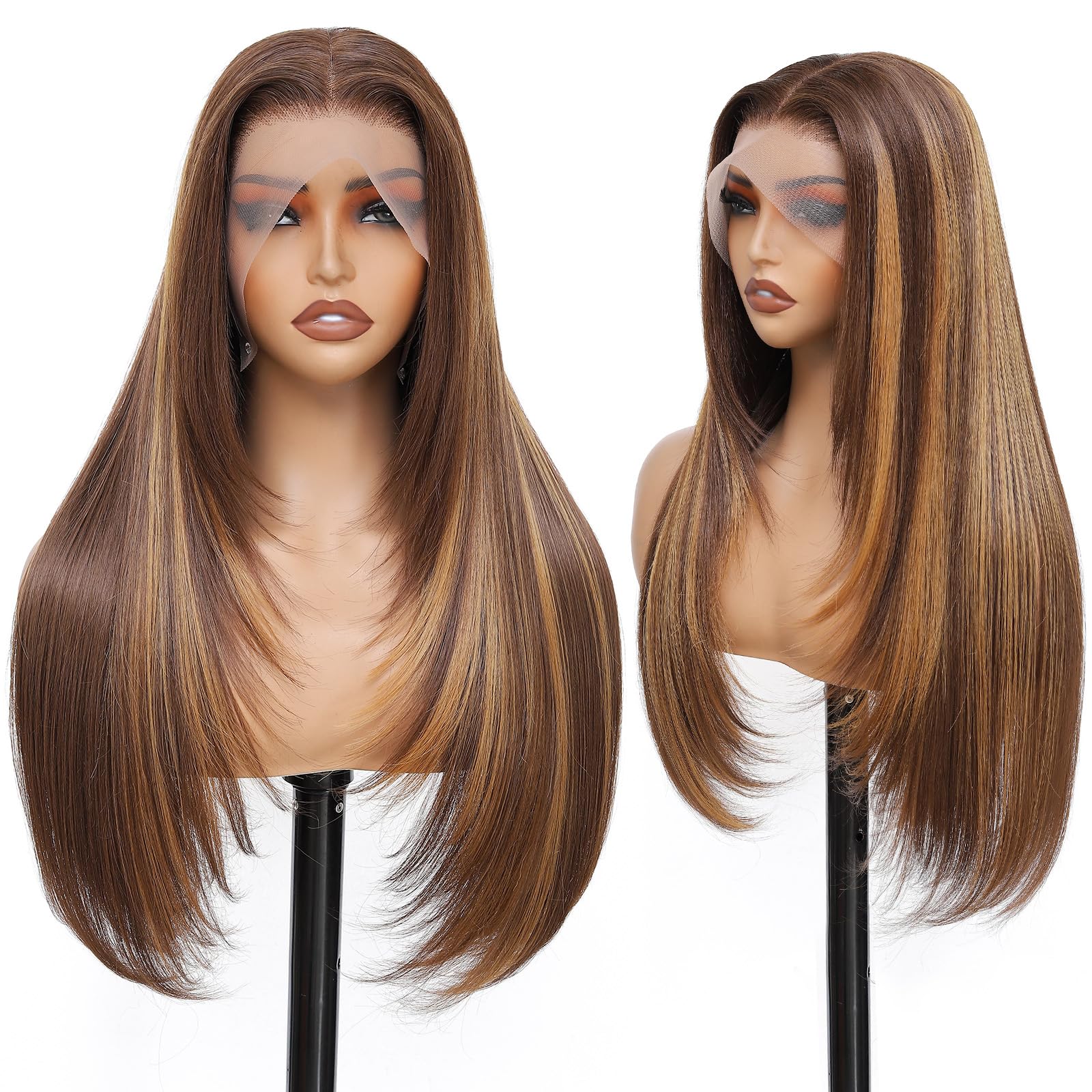 WIGAGA rubio miel frontal de encaje para línea de cabello natural