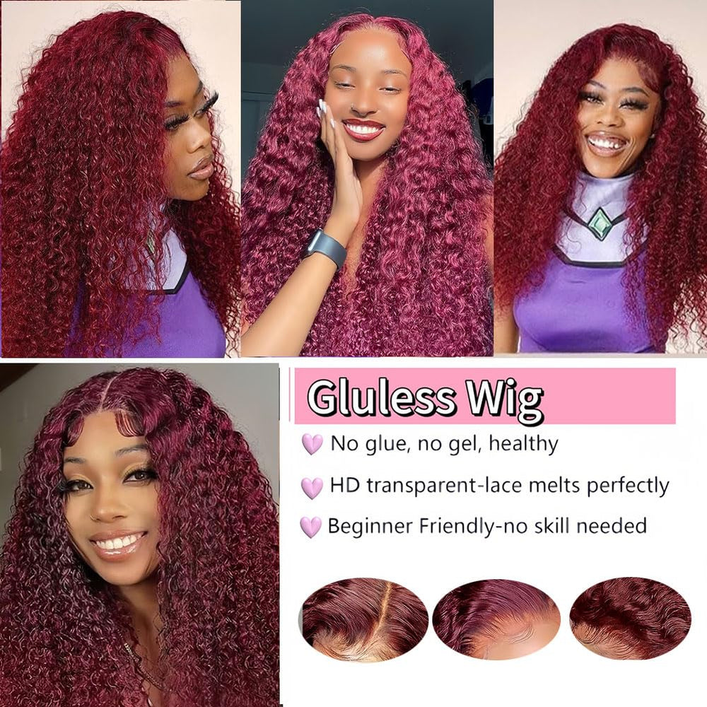 Wighottie burgundy deep wave wig with breathable 3D dome cap