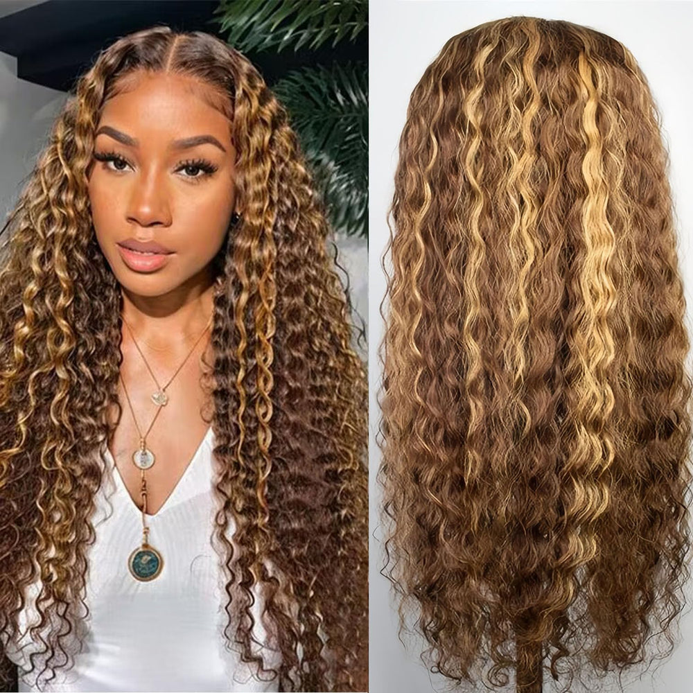 wighottie highlight ombre 4/27 rizo profundo, 22 pulgadas, ideal para peinados duraderos.