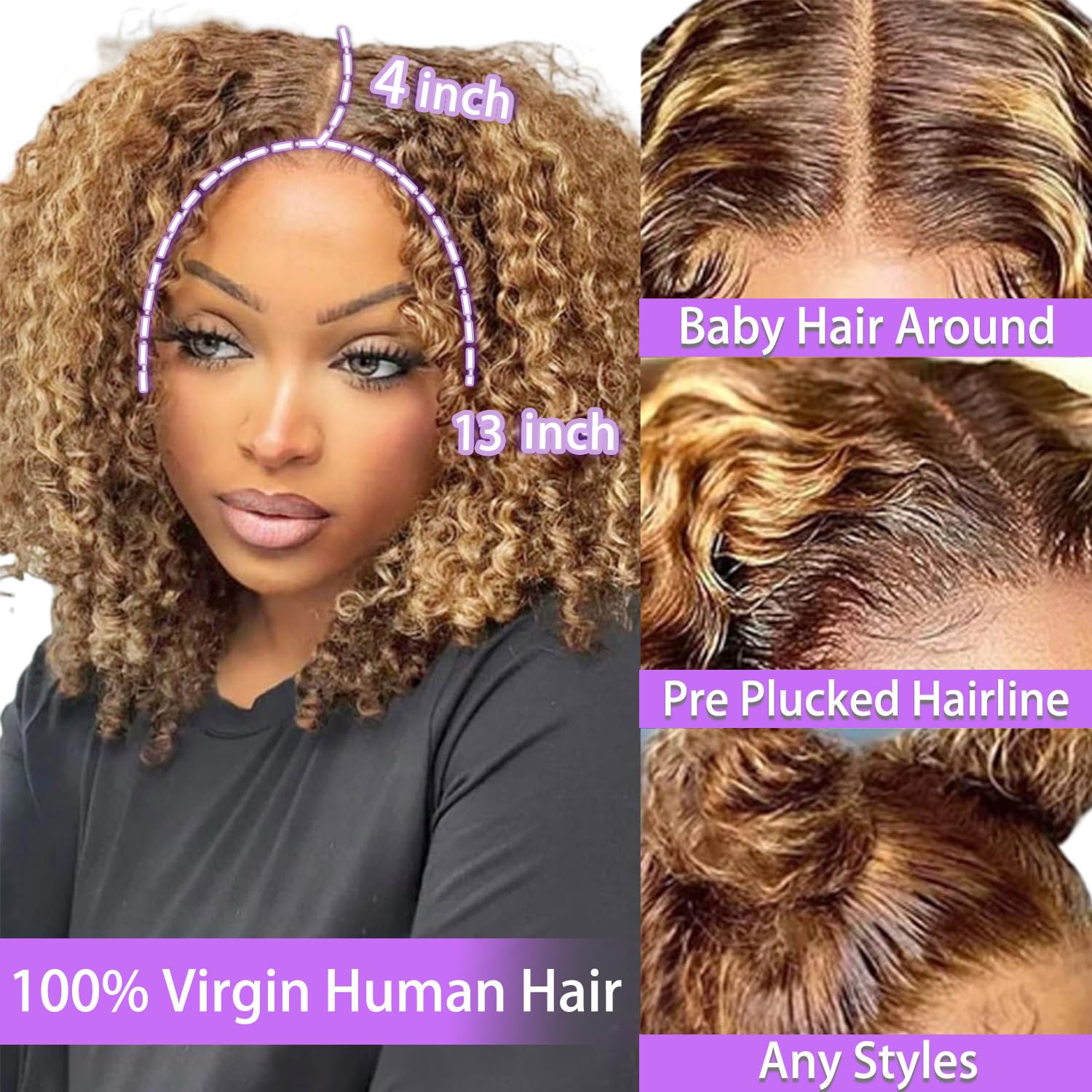 Wigklee encaje de alta definición 13x4 miel rubio, parte amplia para looks versátiles.