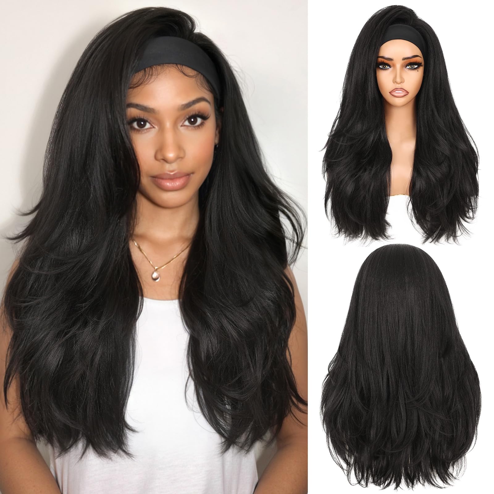 WIGNEE peluca con banda muestra textura natural yaki rizada para look diario.