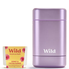 Estuche morado de Wild para desodorante recargable, diseño elegante y compacto