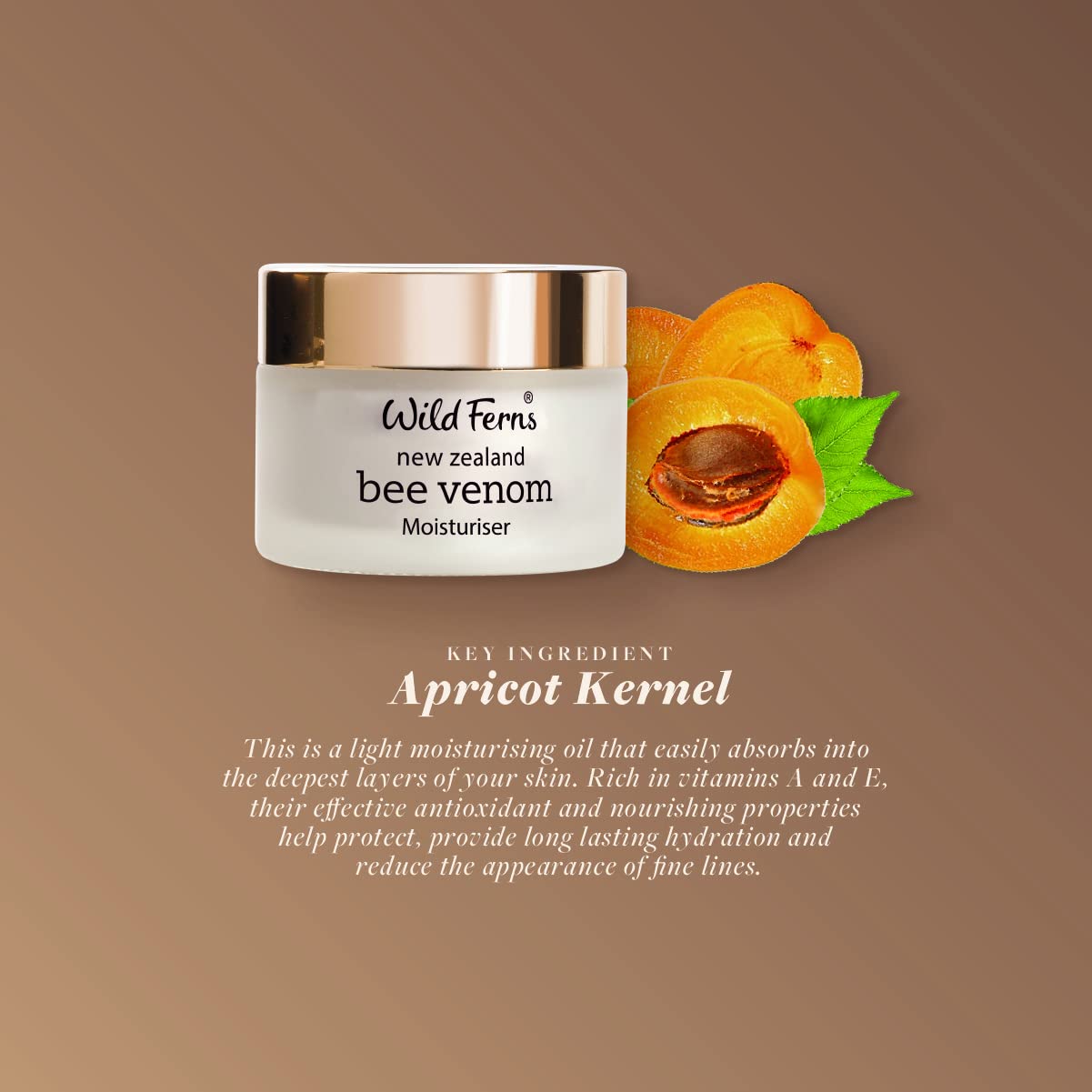Ingrédients Wild Ferns: amande douc e miel Manuka huile noyau abricot nourrissent la peau.