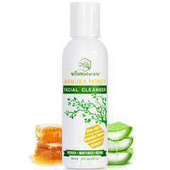 Wild Naturals Gentle Manuka Face Wash, botella vertiendo, para piel sensible y humectación suave.
