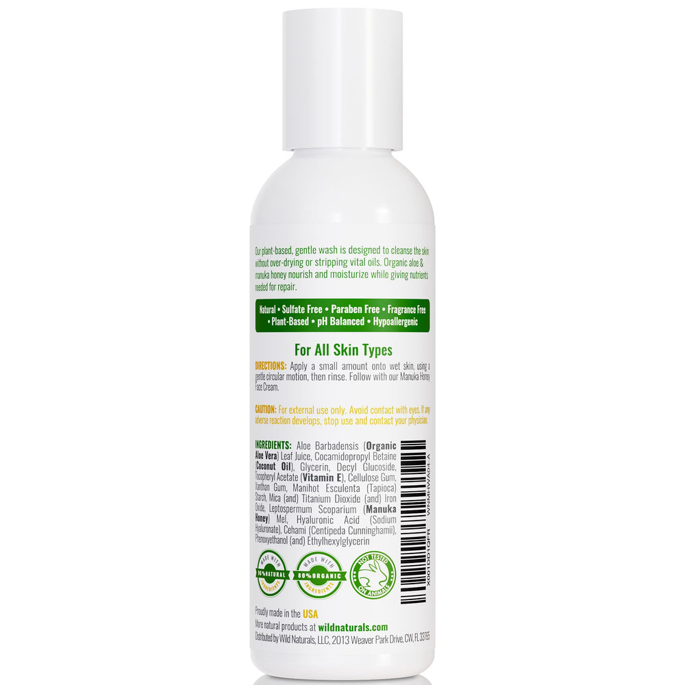 Wild Naturals Gentle Manuka Face Wash, envase práctico, ideal para rutina facial diaria.
