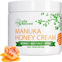 Wild Naturals Crema de Manuka en bote, hidratación profunda para piel seca.