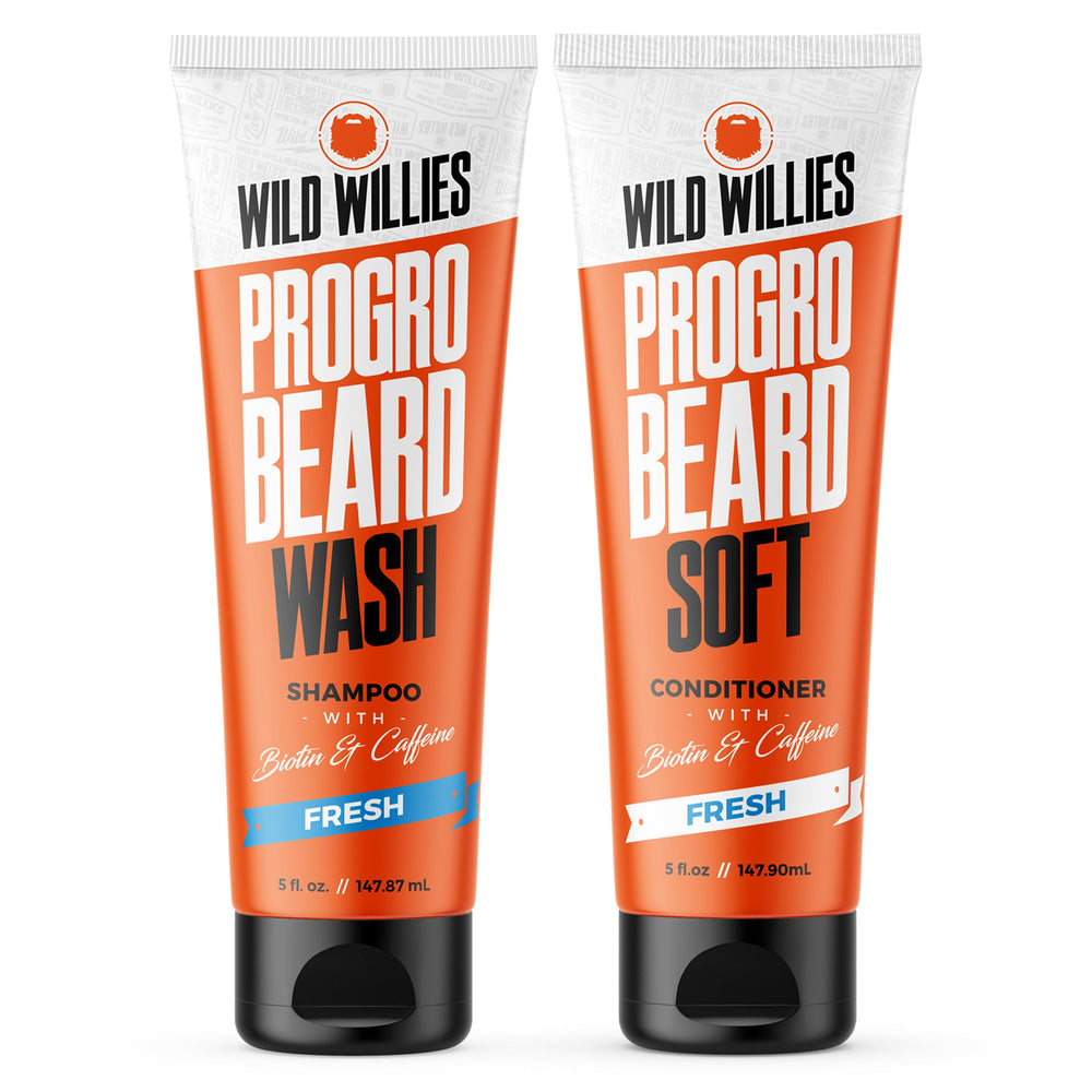 Wild Willies botella de champú para barba mostrando el envase principal