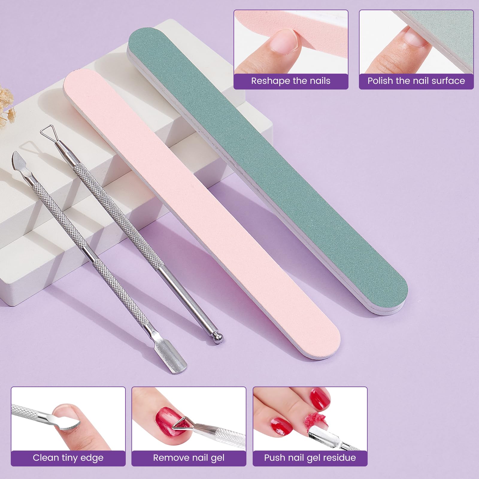 Wilfniee kit cuidado uñas con lima y empujacutículas para retirada suave.
