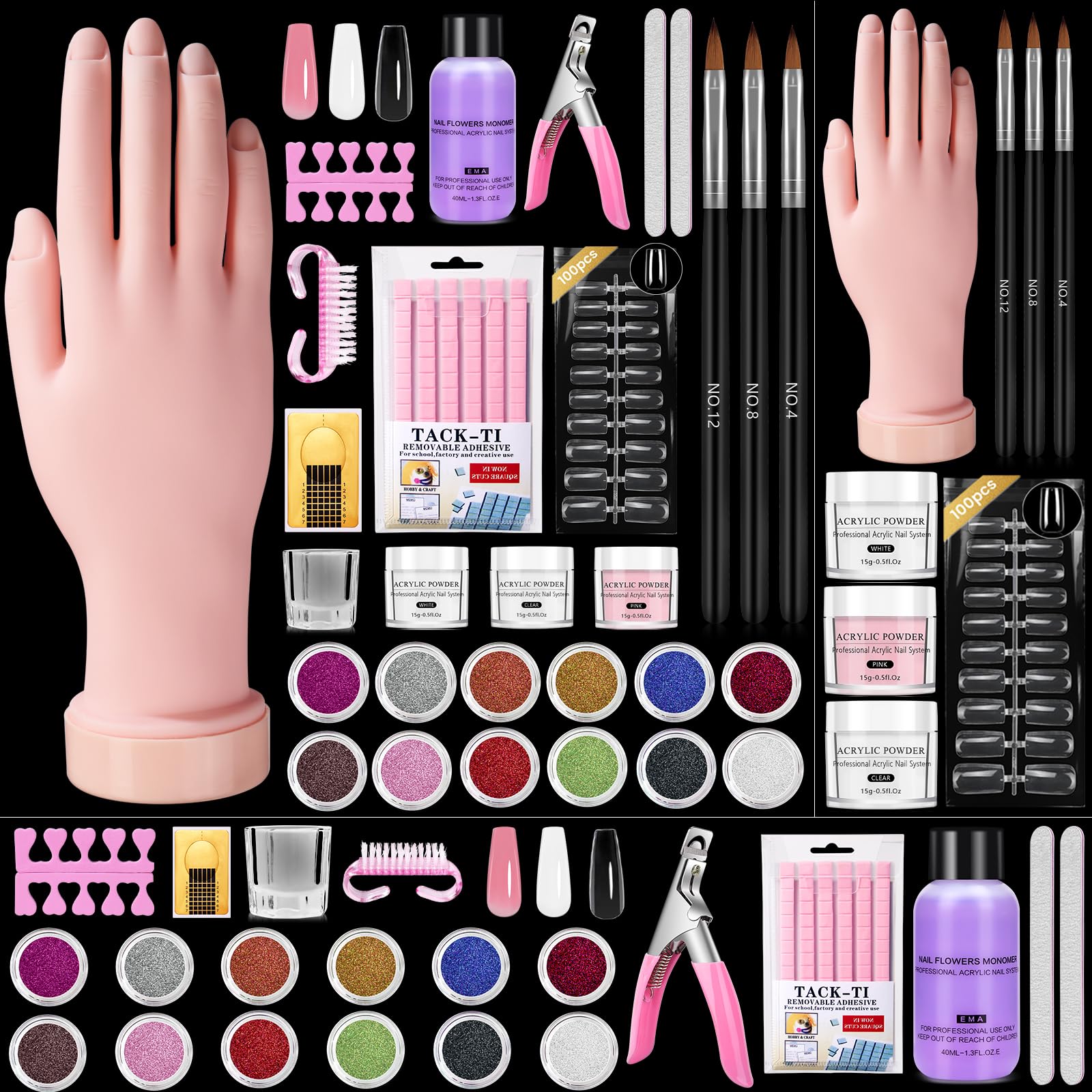 Wilfniee mano práctica para uñas acrílicas, ideal para practicar extensiones de forma segura.
