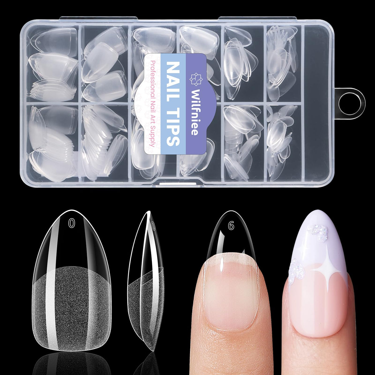 Wilfniee tapas de uñas almendra media claras, ajuste cómodo para uñas naturales.