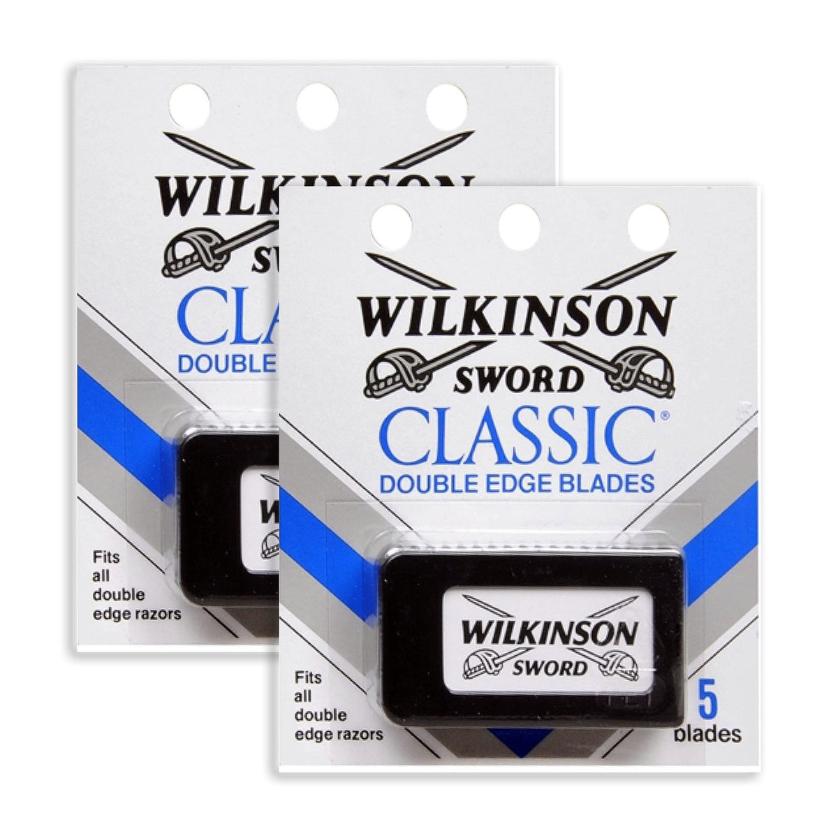 Hojas dobles clásicas Wilkinson Sword, paquete de dos para afeitado cercano.