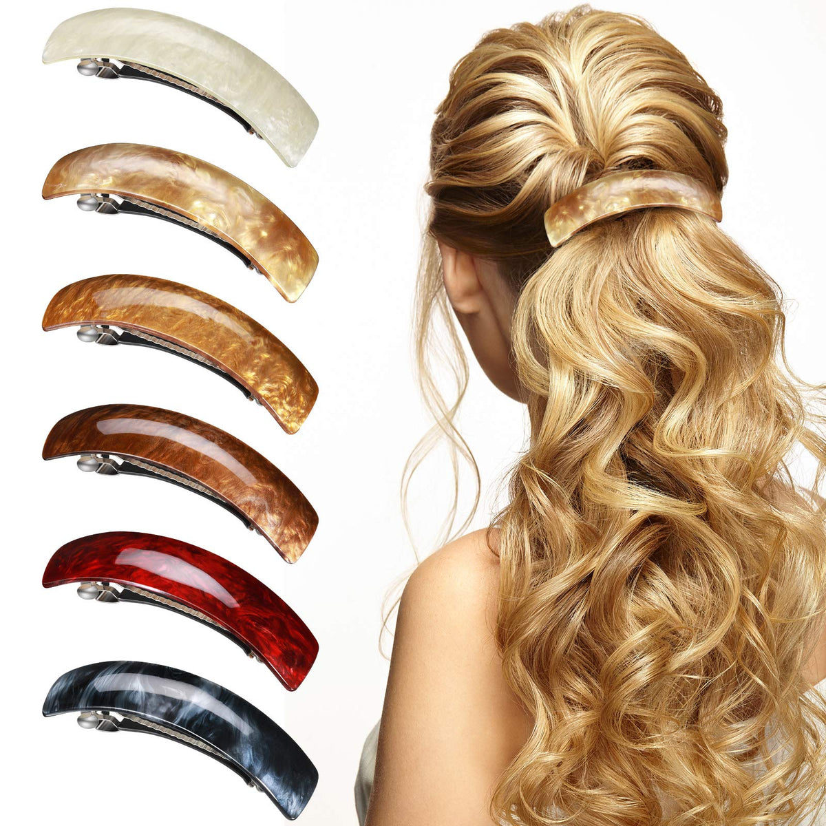 Barrettes WILLBOND grandes en seis colores para peinados versátiles.