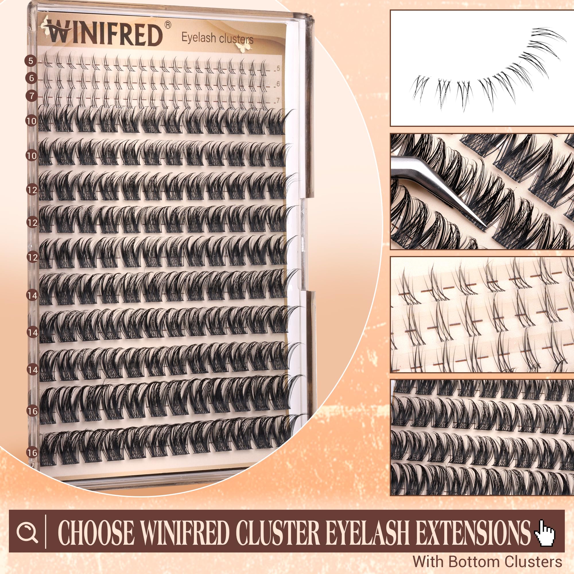 Winifred cluster pestañas rizadas tipo C, curling suave natural.