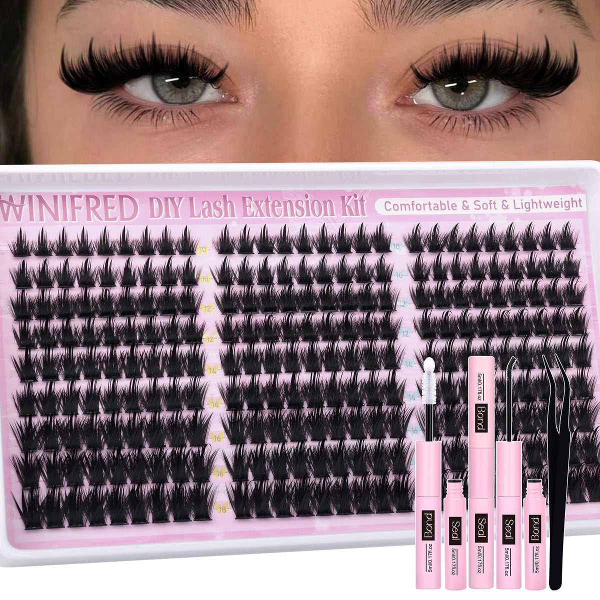 Winifred manga lash clusters kit general, volumen diario y look natural.