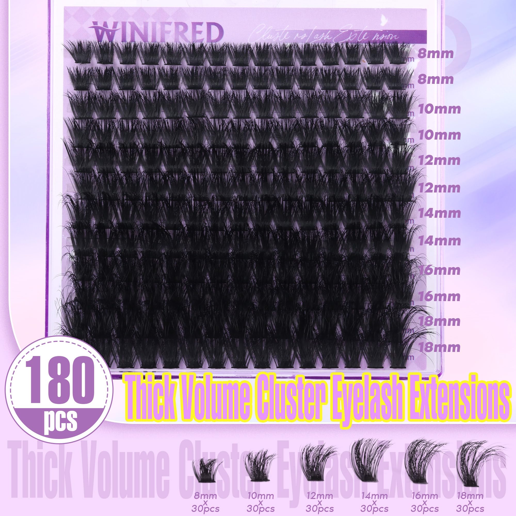Winifred pestanas clusters 180pcs ofrecen volumen 100D para un look audaz