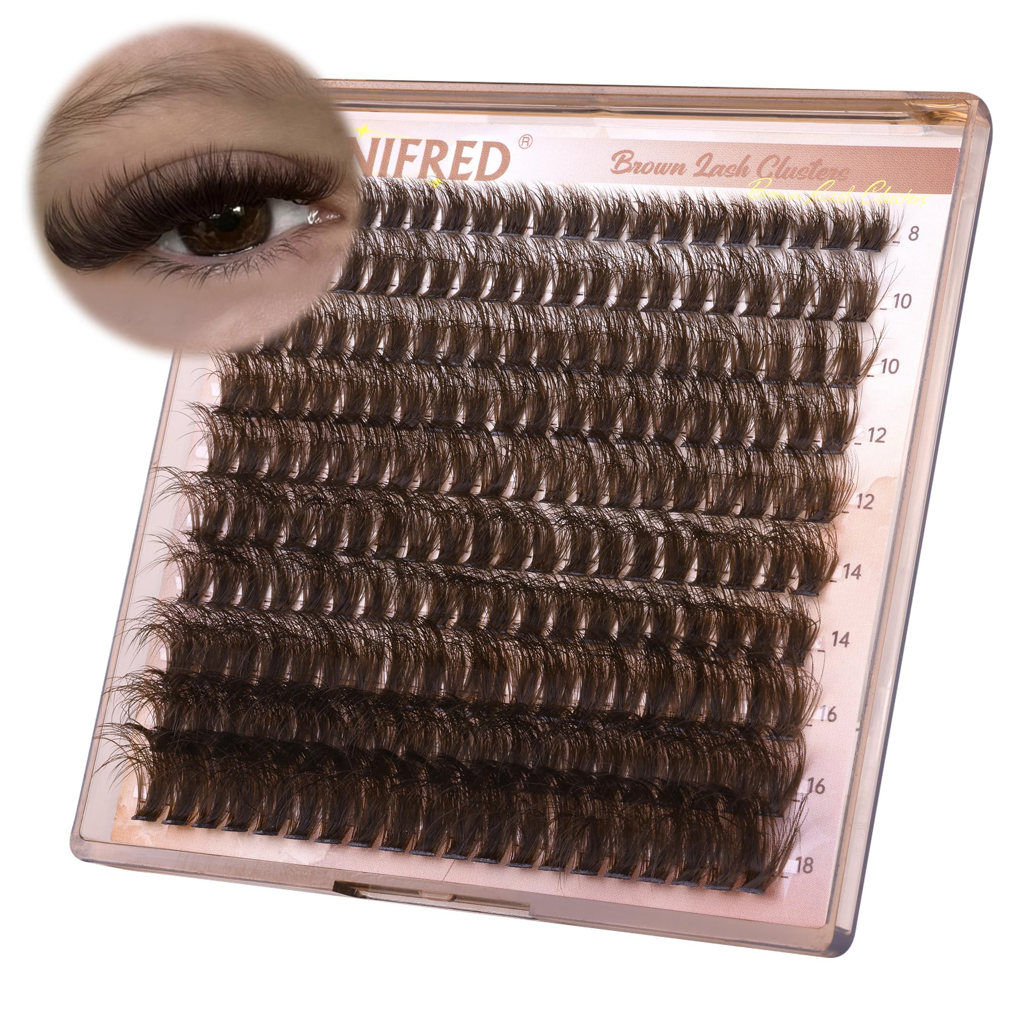 Winifred Pestañas Marrón Oscuro Clusters 8-18mm para look natural y ligero.