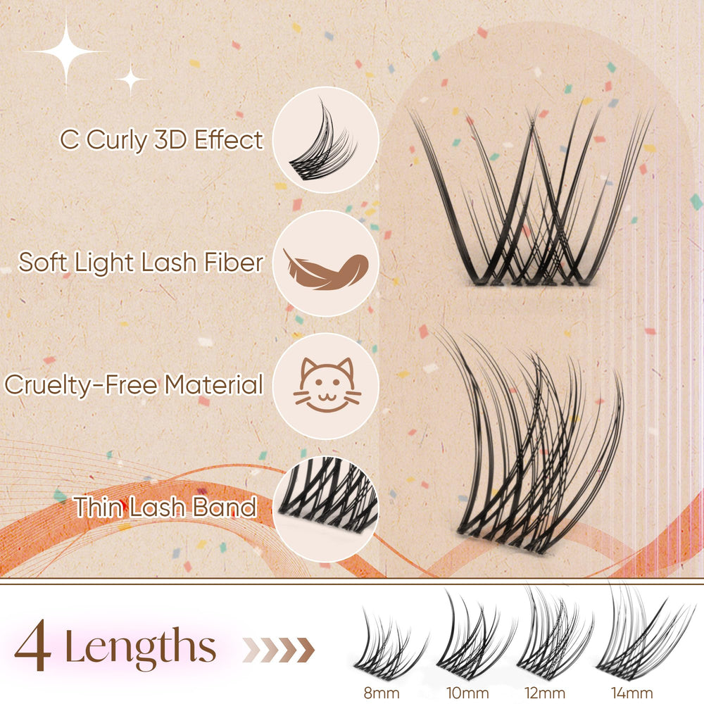 Conjunto natural de pestañas agrupadas 8-14 mm de Winifred, apariencia real