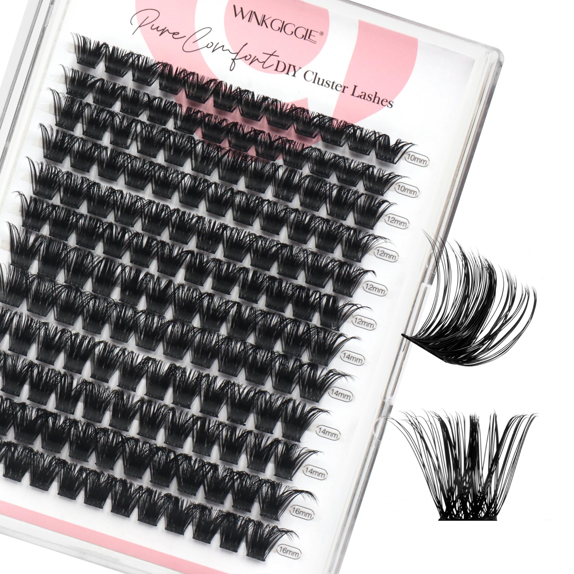 Pestañas Winkgiggle, clusters de volumen con curvatura D para 10-16 mm, acabado natural.