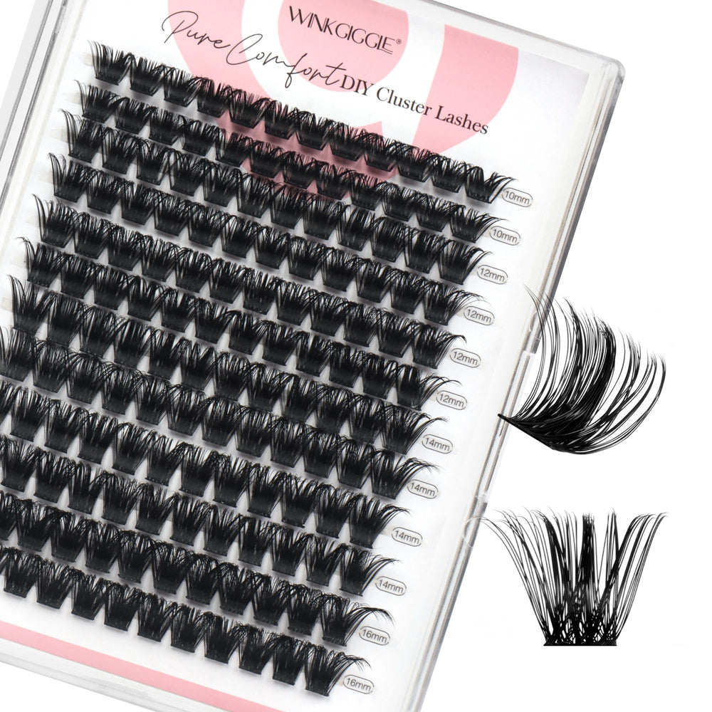 Pestañas Winkgiggle, clusters de volumen con curvatura D para 10-16 mm, acabado natural.