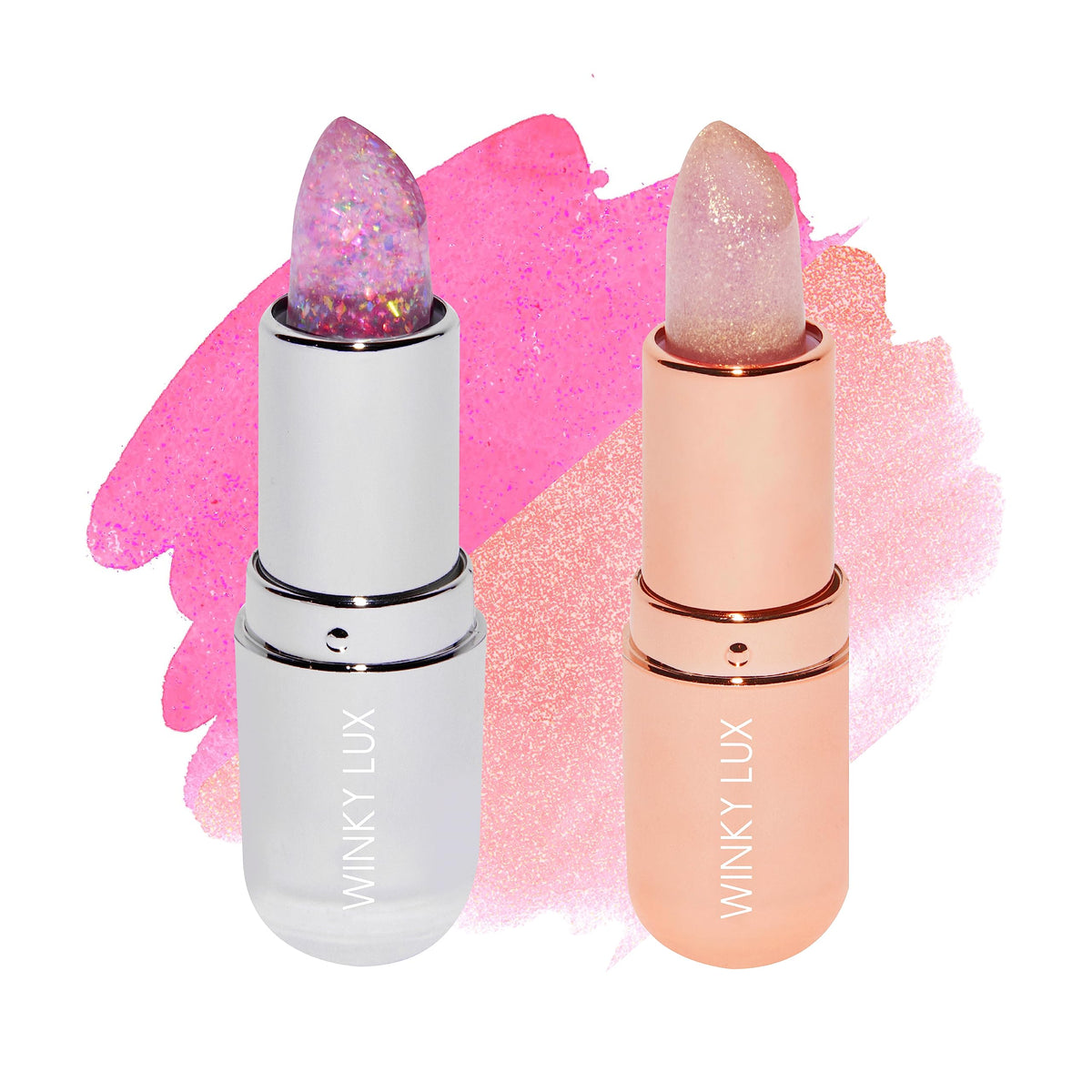 Bálsamo Winky Lux lavanda brillo confeti en tubo, hidrata labios