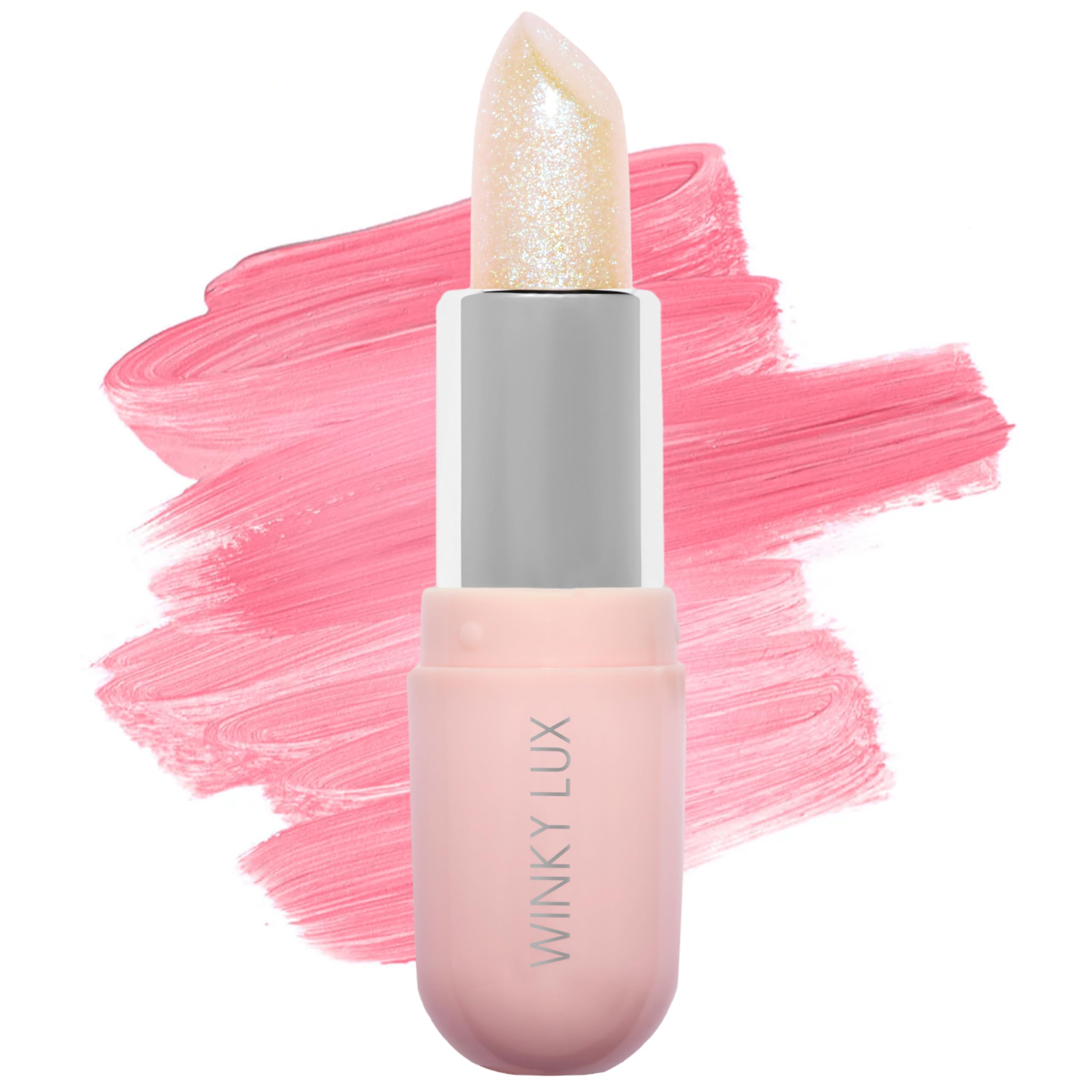 Bálsamo Unicorn Glimmer de Winky Lux, detalle de envase, hidratación suave para labios.