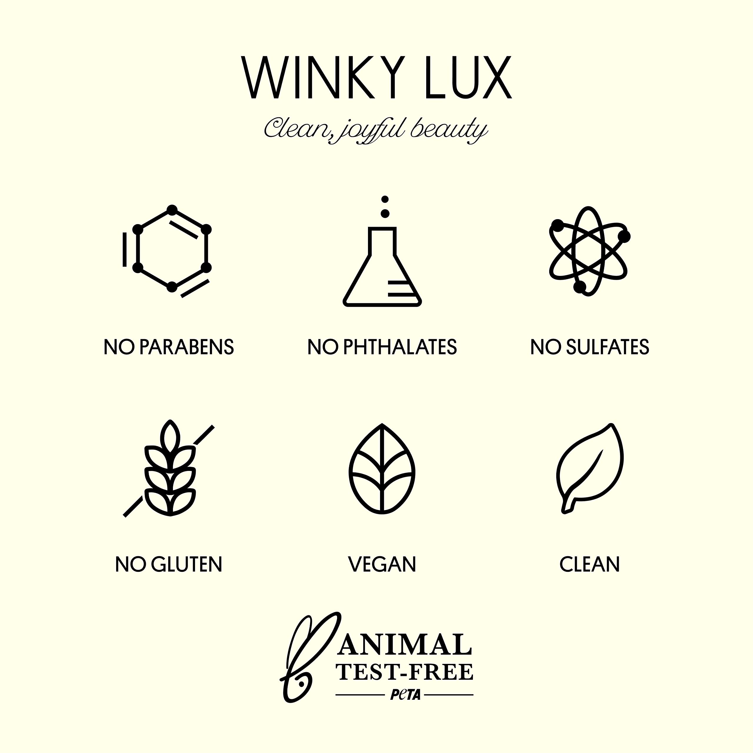 Winky Lux Wakey Wakey formulado sin sulfatos, vegano y libre de crueldad