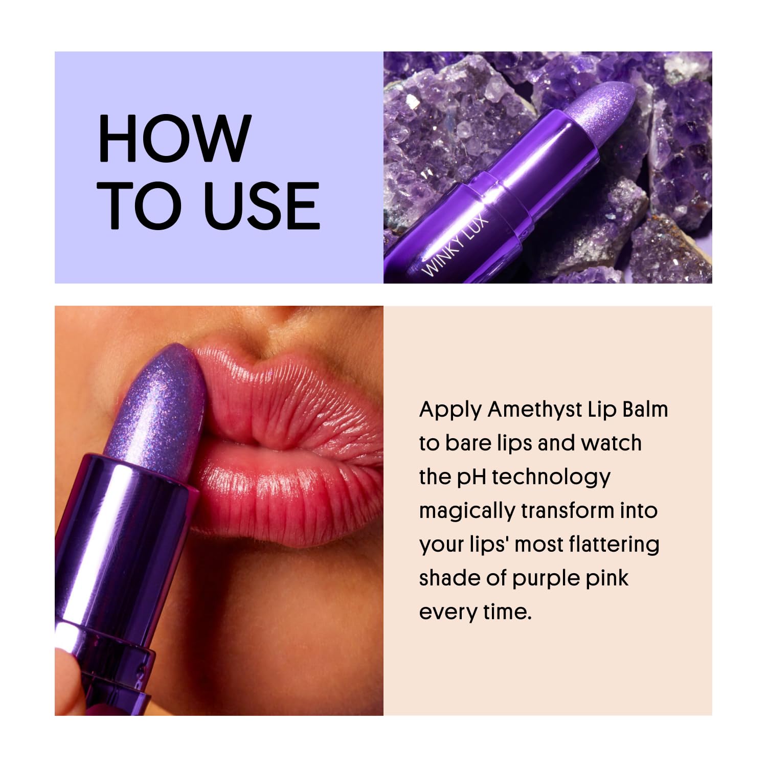 Winky Lux Amethyst Glimmer Balm aroma coco para una experiencia agradable.